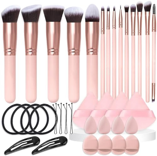 Hoiyen Makeup Brushes, 36 Pcs Makeup Brush Set,Foundation Brush Set, 4 Pcs Bobby Pin,4 Pcs Hair Ties,2 Pcs Snap Hair Clips,Makeup Tool Set for Women