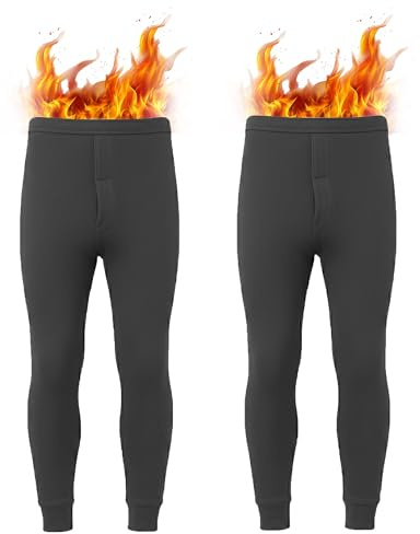 J&A MARTS Men's Thermal Long Johns Bottoms 2 Pack – Fleece Lined Base Layer Pants for Men, Soft Warm Thermal Underwear Trousers, Stretch Fit Winter Leggings