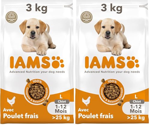 Iams Aliment au Poulet pour Chiot Grande 3 kg (Lot de 2)