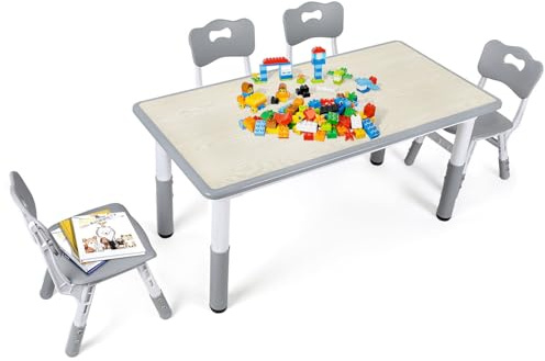 Ansobea Table pour enfant avec 4 chaises, taille XXL, 120 x 60 cm, réglable en hauteur sur 7 niveaux, table d'activités pour maternelle et chambre d'enfant
