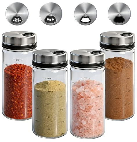 4 Stycken Glaskryddburk 200ml, Runda Kryddburkar, Stora Saltkar med Roterande Lock, Kryddburkar för Kök och Grill Utomhus