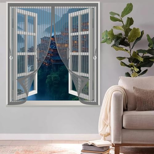 Ventana Magnética 162 x 172 cm Cierre Automático de Arriba a Abajo, Mantiene El Aire Fresco Dentro y Los Bichos Fuera Cortina Magnética Antiinsectos para Todas Las Ventana, Gris
