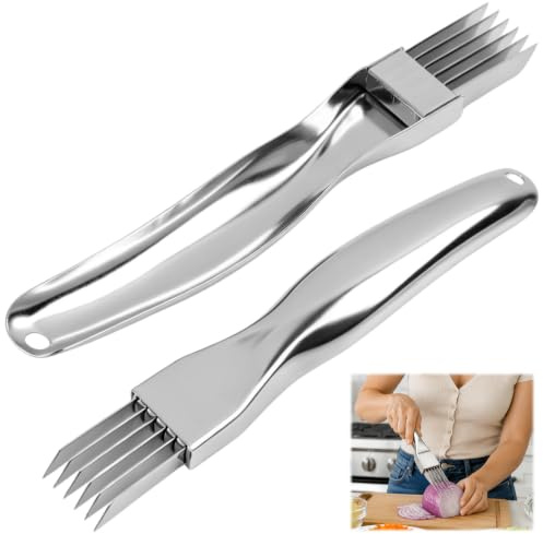 2 Piezas Cortador de Cebolla Verde Acero Inoxidable, Picadora Multifuncional para Verduras y Hierbas, Utensilio de Cocina con Funda
