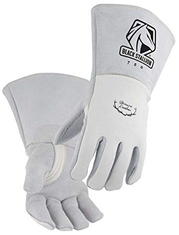 Black Stallion (750 Premium Grain Elkskin Stick Glove with Nomex Lined Back, Thumb Strap, Extra Thick, Kevlar Stitching, Flame and Abrasion Resistance, Large, Pearl White