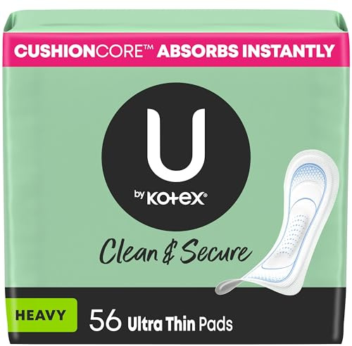 U by Kotex Ultra Thin Pads, Clean & Secure, Heavy Absorbency, 56 Count (Packaging May Vary)