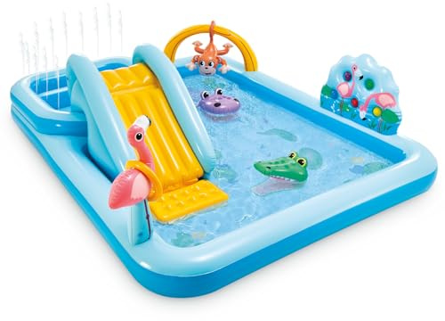 Intex 96 x 78 x 28 Inflatable Jungle Adventure Play Center Spray Kiddie Pool - Backyard Kids Water Slide, Outdoor Blow-Up Splash Pad for Toddlers
