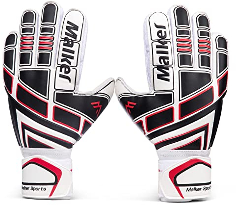 Malker Torwarthandschuhe Fußball Handschuhe für Erwachsene und Jugend Kinder mit Fingerschutz, Stärken Grip， rutschfeste，Ausrüstung Verhindert von Verletzungen(Größe 6 Schwarz/Weiß)