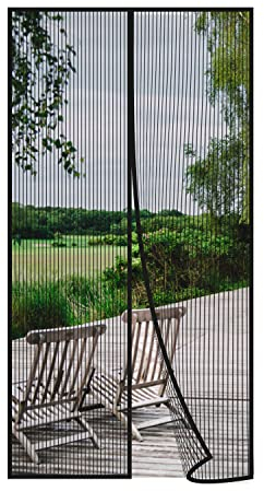 Risareyi Magnet Fliegengitter Tür 70x210cm, Schwarz Insektenschutz Balkontür Ohne Bohren, Insektenschutz Fenster Fliegengitter Balkontür Automatisches Schließen für Terrassentür mit Klettband