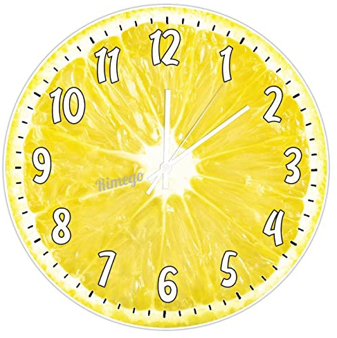 Citron väggklocka, tyst icke-tickande 30 cm rund träväggklocka heminredning romerska siffror klocka konst för vardagsrum kök sovrum fartyg från USA