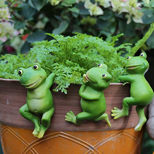 Bogoro Mini Grenouilles grimpantes, Lot de 3 Grenouille Statue Vase Hugger, Grenouille Décoration à Suspendre,Décoration de Statue pour Pot de Fleur/Clôture,Décoration Jardin Cour Extérieure