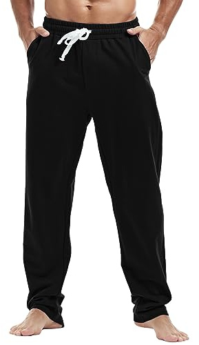 MakingDa Pantaloni da jogging da uomo in cotone pantaloni da yoga con coulisse elastico in vita pantaloni da corsa lavoro casa, Nero normale., L