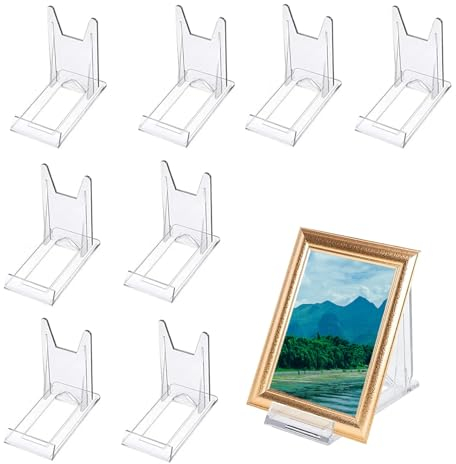 MsTeco Presentoir Livre, 8 Pièces Support Assiette Decorative Support de Présentation Réglable Transparent Supports de Plaque Affichage en Plastique pour Menu, publicité, Assiette, Photo