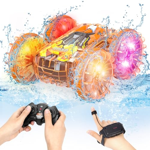 AmazeFun Amphibienfahrzeug Ferngesteuertes Auto ab 4 5 6 7 8 9 Jahre 4WD RC Auto mit Licht Indoor & Outdoor Spielzeug für Kinder Ferngesteuertes Boot Pool Strand Spielzeug Geburtstags Geschenke Junge
