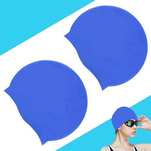 Bonnets de bain，Bonnet de Bain en silicone，Bonnet de Bain pour Enfants Adulte，Revêtement Ripstop pour Le Confort et la résistance au Glissement pour Hommes et Femmes(2 Pièces，bleu)
