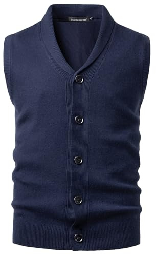 Harbrosrce Gilet da Uomo Collo a Scialle Maglione Classico Maglia Cardigan Senza Maniche Maglieria con Bottone