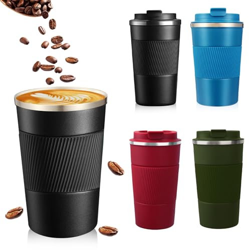 DOETYD Travel Mug with Leakproof Lid 510ML Stainless Insulated Coffee Thermal Cup Reusable Insulated Mug for Hot Cold Coffee Drinks Water (510ML Black)