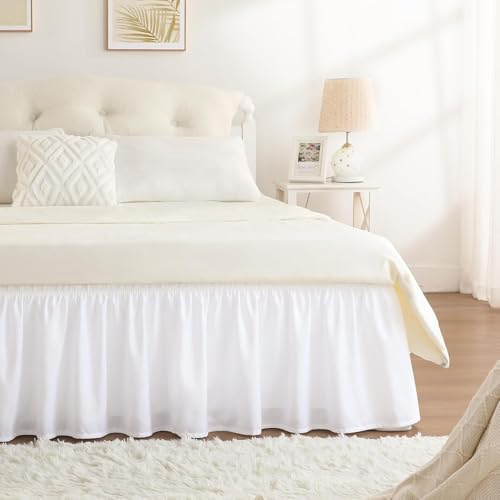 RIMELA Coprirete Bianca Elastica per Letto Matrimoniale, Lenzuolo con Mantovana Facile da Installare, Coprirete Giroleta Regolabile 38 cm di Lunghezza (90 x 190 cm), Decorazioni Natalizie