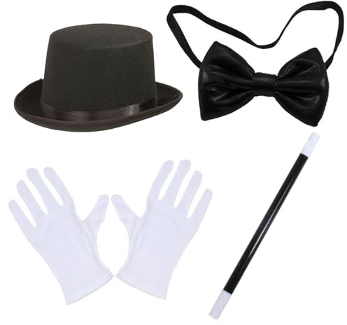 NIDONE 4 st/set trollkarlskostym halloween magikerkit med hög hatt, trollstav, handskar och fluga trollkarl kostym vuxen för kostymfester, cosplay och temaevenemang, trollkarlshatt, Stil1, L