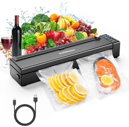 HOMEKANE Envasadora al Vacío de batería, Maquina al Vacio con 6 modos, Máquina de sellado al Vacío con Máquina de Corte (incluyendo 5 bolsas de película delgada), Manguera de Contenedor al Vacío