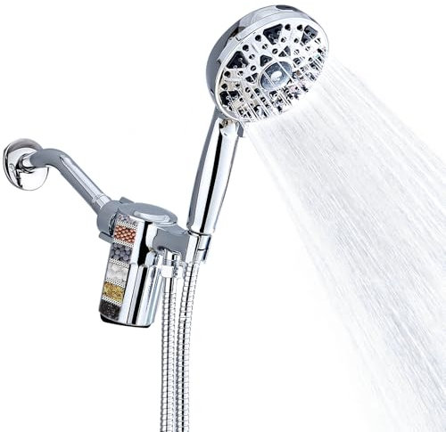 Soffione doccia a 7 impostazioni, soffione doccia ad alta pressione con filtro per addolcitore d'acqua dura, potente spray integrato (cromo lucido), tubo doccia e staffa inclusi