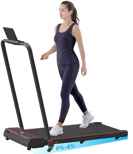 Folding Treadmill with 8% Incline, 3 In 1 Under Desk Walking Pad for Home and Office, 3 Adjustable Incline,1-12 KM/H, Portable Treadmill with LED Display, Remote Control,Installation Free (Red)