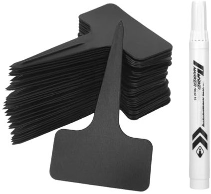 100 cartelli per piante in plastica da scrivere, 6 x 10 cm, con pennarello per piante all'aperto, resistenti alle intemperie, per giardino, frutteto, fattorie (nero)