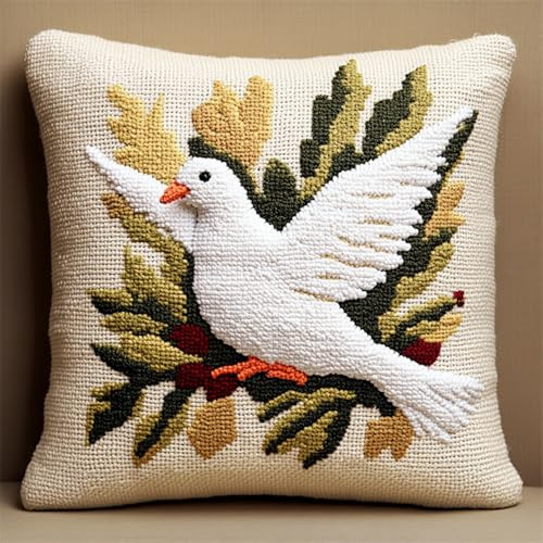 Juego de cojines de anudado de paloma de la paz, juego de bordado para alfombra, juego de cojines de nudos, juego de nudos y tejidos, juego de nudos, juego de anudar y bordar para niños, adultos, 43 x