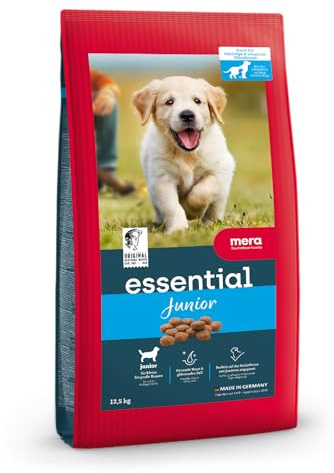 MERA Essential Junior valpfoder torrfoder 12,5 kg | Hundmat torrt för valpar alla raser och storlekar | Omega-3 och omega-6 för hud och glänsande päls | Torr hundmat