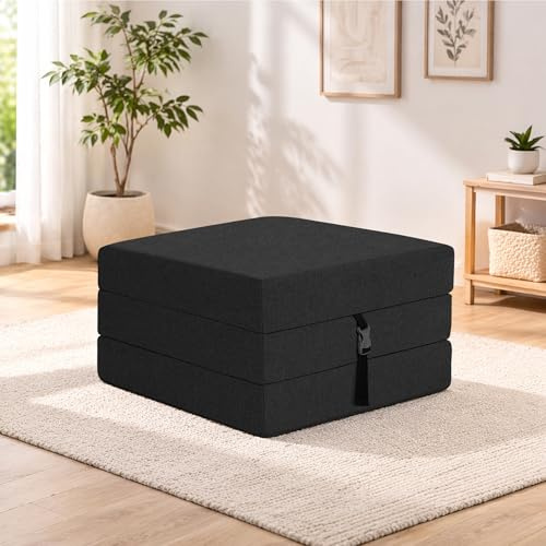 SAPPHIRE Bed Guest Foldable Z Bed Chair | Water Resistant Removeable Cover | Sleepover Sofa Futon Mattress | Bedroom Living Room Furniture | Soft, Lightweight & Comfy Ergonomically Designed (Black)