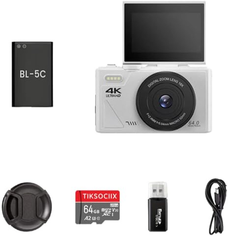 camzoomy kompaktkamera Eine 4K Digitalkamera mit einem 64Megapixel Sensor, einem 3 Zoll Kippbildschirm, Autofokus, Bildstabilisierung und 18fachem Zoom, ideal für Vlogging und Reisen