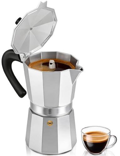 Belly Moka Coffee Maker Stovetop Espresso Maker 12 Cup Aluminum Moka Pot Percolator 20oz 600ml Easy Brewing for Electric Ceramic Stoves Home Camping Italian Cuban Café Classic Silver