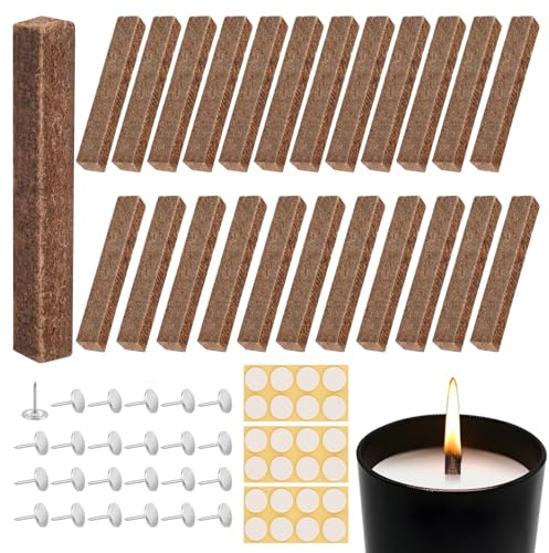 24 Stück Dauerdocht für Wachsfresser, Kerzenfresser mit 24 Nägeln und 1 Blatt Dosierkleber, Kerzendochte für Kerzen für Grill-Holzkohle-Feuerstarter, Wildnis-Überlebens Feuerstarter