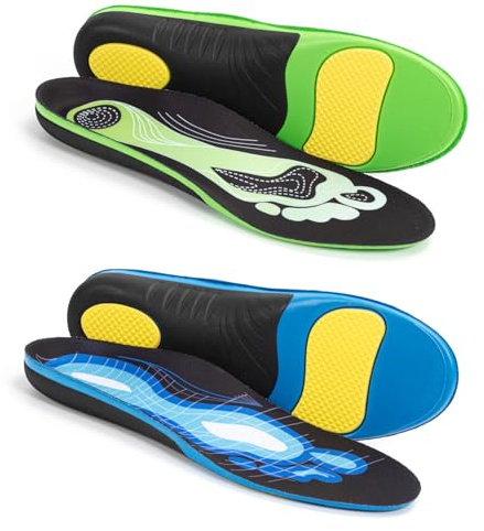 Vinuwu 2 Pair Plantar Fasciitis Insoles Men Women, Arch Support, Orthopedic Insoles Relieve Flat Feet Heel Pain Shock Absorption Shock Absorption Comfort Insoles UK 9–9.5Men