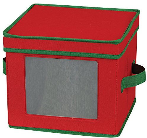 Household Essentials Holiday Dinnerware Storage Chest for Salad Plates or Bowls, Red with Green Trim