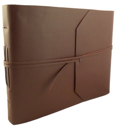 Large Genuine Leather Photo Album with Gift Box - Scrapbook Style Pages - Holds 400 4x6 or 200 5x7 Photos - Dark Brown