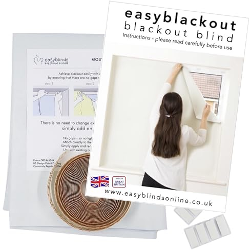 Easyblinds easyblackout Blackout Blind, Any Shape/Size Up To 150 x 135cm, WHITE (others available), Self-Adhesive Attachments, Patented Design For Full Blackout, Easy To Use, Temporary Or Permanent