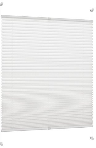 DécoProfi Plissee ohne Bohren Weiß 95cm x 220cm (max. Gesamthöhe Fensterflügel) I Verspannte Plissees nach Maß mit Klemmträger/Klemmfix I Blickdichte Innenrahmen-Plissees zum Klemmen