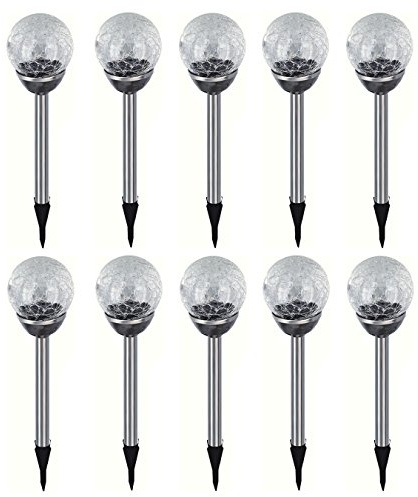 Set om 10 rostfritt stål LED solträdgård kula med knäcklampa solcell dekoration trädgård lampa färgskiftande lampa