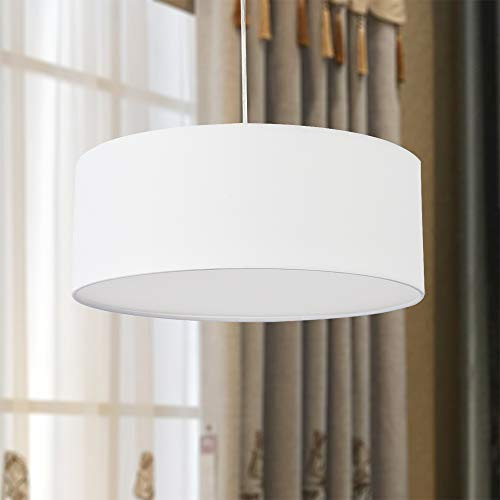SPARKSOR Pendelleuchte, Deckenleuchte, moderner Stoff-Lampenschirm, großer weißer Trommel-Lampenschirm, rund, für Schlafzimmer, Esszimmer, Wohnzimmer, 3 Glühlampen, E27