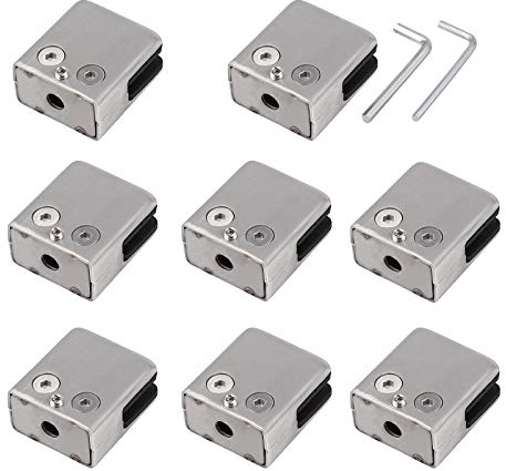AUTOUTLET 8x Glashalter Set, Quadrat Edelstahl Klemmhalter, 9/10mm Glasklemme, Eckig Verstellbare Glashalterung Flach Anschluss Klemmhalter Geländer für Handlauf, Poolzaun