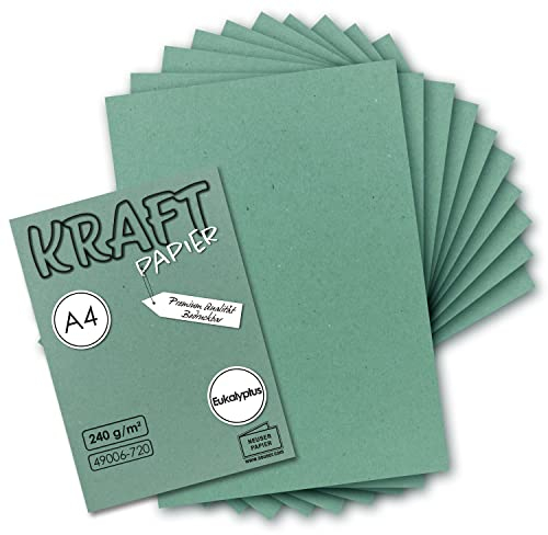 50x Vintage Kraftpapier in Eukalytpus-Grün - DIN A4 21 x 29,7 cm - 210 x 297 mm - 225 g/m² natur Recycling-Papier, ökologisch Bastel-Karton UmWelt by GUSTAV NEUSER