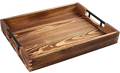LotFancy Large Ottoman Tray for Living Room, 17x13'' Wood Serving Tray with Handles, Home Décor for Coffee Table, Sofa, 2 Skidproof Coasters Included