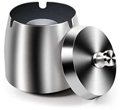 Aschenbecher für Draußen Mit Deckel - Geruchsdicht, Windaschenbecher, Standaschenbecher für Draußen & Innen - Edelstahl Sturmaschenbecher für Zigaretten