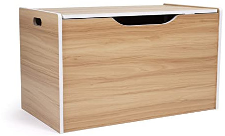 Humble Crew Journey Wooden Hinged Toy Storage Chest with Lid, Children's Toy Box Ideal for Bedroom, Nursery or Playroom, 27 x 15 x 17 inches (WxLxH) - Natural/White
