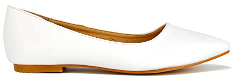 ESSEX GLAM Womens Flat Slip On Pumps Pointed Toe Ladies Ballet Faux Suede Casual Smart Shoes Size 3-8 White Synthetic Leather
