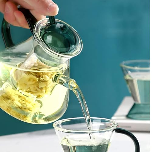 Glass Teapot with Infuser, Teapot with Strainer for Loose Tea, Stovetop Safe, 600ML Green