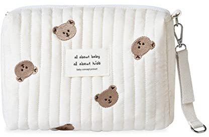 SONARIN Leicht Kinderwagentasche Organizer,Multifunktionale Stilvolle Stickerei Buggy Organizer Tasche Universal Kinderwagen Organizer Aufbewahrungstasche Mama Tasche(Bär, 1 Gurt)