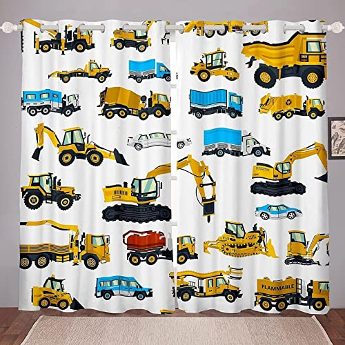 JOKITA Bagger Verdunkelungsvorhänge 3D Vorhänge Blickdicht Bagger Verdunkelungsvorhang mit Ösen für Schlafzimmer Kinderzimmer Wohnzimmer Dekoration Gardienen 183x214 cm