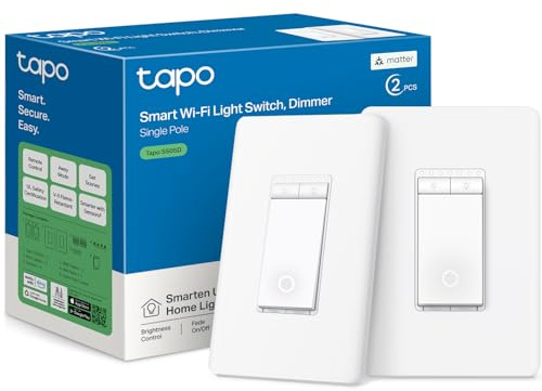 TP-Link Tapo Matter Smart Dimmer Switch: Voice Control w/Siri, Alexa & Google Assistant, UL Certified, Timer & Schedule, Easy Guided Install, Neutral Wire Required, Single Pole, Tapo S505D(2-Pack)