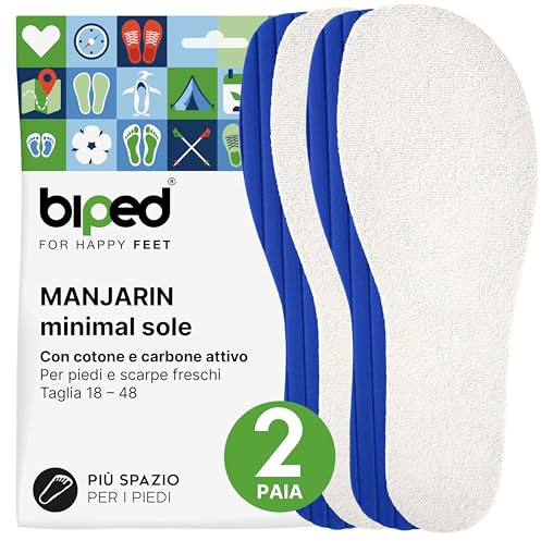 biped minimal sole MANJARIN - 2 pares de plantillas para minimal shoes y barefoot shoes - plantillas de rizo de algodón auténtico y carbón activo - para adultos y niños(39)